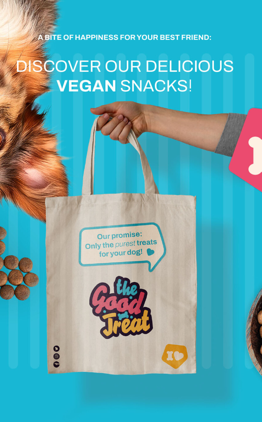 Merchandise Tasche mit Branding von The Good Treat – visuelle Identität für Tierliebhaber:innen